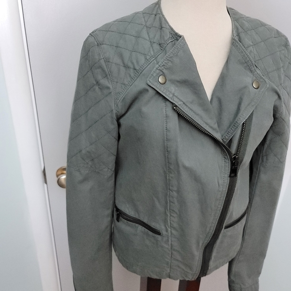 Gap TALL light green gray cotton Moto jacket - Picture 11 of 12